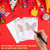 Butterfly Birthday Party Invitation, Floral Butterfly Themed Fillin Invites, 20 Gold Foil Invitations With Envelopes For Teens Boys & Girls (4 X 6), Kids Rainbow Party Favors Decorations And