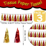 3P Red Gold Tassel Banner Garland Metallic Foil Fringe Banner Tinsel Tassels Streamer Banner Backdrop For Parade Floats Graduation Halloween, Christmas, Baby Bridal Shower Party Decorations