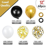 68Pcs Black White Gold Balloons With 12 Inch Black Gold Confetti Balloons For Graduation Birthday Wedding Party Decorations