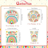 Retro Rainbow Themed Happy Birthday Party Supplies Set - Vibrant Disposable Paper Plates, Cups And Napkins - Fun & Colorful Design For Boys/Girls - For 16 Guests