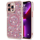 For Iphone 13 Pro Max Case Glitter, Luxury Bling Sparkly Rhinestone Diamonds Cover Compatible With Magsafe For Women Girls Shockproof Protective Phone Case For Iphone 13 Pro Max 6.7", Pink