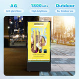 43 Inch Outdoor Digital Signage Display, Fhd 1800Nit Lcd Screen, Ip55 Waterproof, Rechargeable 10H Battery, Usb/Wifi Portable Movable Display Kiosk, Split Screen Playback, Auto-Brightness, Android Os