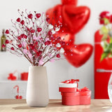 12Pcs Valentines Day Decorations Flowers Artificial Berry Floral,Red Pink White Valentine Heart Shaped Branches Gifts For Home,Valentines Party Decor,Wedding,New Year Decor