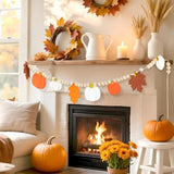 Fall Decorations, Felt Pumpkin & Leaves Garland, Wood Bead Mantel Banner