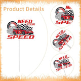 40 Pcs Need Four Speed Birthday Decorations, Checkered Flag Race Car Cupcake Toppers, Happy 4Th Birthday Decorations For 4 Years Old Boys Racing Bday Party Favors Supplies