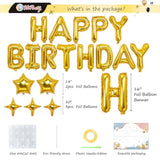 Gold Happy Birthday Balloon Banner with Star Balloons