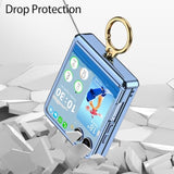 Designed For Samsung Galaxy Z Flip 7 Case With Ring Holder & Hinge Protection & Screen Protector,Ultra Slim Crystal Plating Protective Cover For Z Flip 7 (Clear Blue)