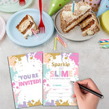 Slime Birthday Invitations For Kids, Sparkle And Slime Birthday Party Invitation Cards, Slime Party Celebration Supplies Decoration -20 Fill In Invitations With Envelopes (B16)