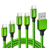 Type C Charger Cord Lime Green - Premium Shiny Nylon Braided Rapid Charging Cable 5 Pack 10Ft 2X6Ft 3Ft 2Ft For Samsung S10 S9 S8 Plus, Note 8, Lg V30 G6 G5, Google Pixel, Nexus 6P 5X