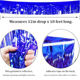 3 Pack Blue Total 30 Feet Foil Fringe Garland Metallic Tinsel Banner Wall Hanging Drapes Parade Float Skirting Decorations for Trailer Mardi Gras Party Birthday Baby Shower (Royal Blue)