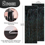 2 Pack Laser Black Tinsel Foil Fringe Curtains, Black Party Decorations, Metallic Tinsel Party Streamers Backdrop For Birthday Halloween Masquerade New Years Gatsby 1920S Party Decorations