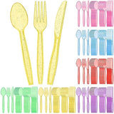 180 Pieces Glitter Plastic Silverware Set Disposable Clear Plastic Cutlery Flatware For Party 60 Knives 60 Spoons 60 Fork For Party Birthday Dinnerware Supplies(Multicolor)