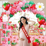 Strawberry Baby Shower Decorations, Berry Sweet Welcome Baby Party Supplies Girl Gender Reveal Party Decor, A Berry Sweet Girl Is On The Way Strawberry Backdrop Balloon Arch Box Kit