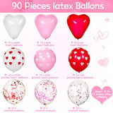 90 Pieces Valentine'S Day Balloons Kit Heart Shaped Pink Red Heart Print Latex Confetti Balloons For Valentine Party Supplies Decorations