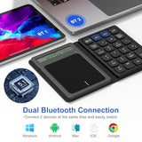 Bluetooth Number Pad Touchpad With Calculator - Rechargeable Folding Portable Wireless Numeric Keypad 23-Keys, Large Trackpad Bluetooth Travel Numpad Data Entry & Calculation & Trackpad Mouse 3 In 1