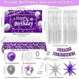 Purple Birthday Decorations For Women Girls, Lavender Purple Silver Party Decorations Kit With Happy Birthday Banner Backdrop Tablecloth Fringe Curtain Balloon Arch