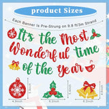 It'S The Most Wonderful Time Of The Year Banner,Glitter Pre-Strung Merry Christmas Banner With Christmas Bell Holly Berries Hot Cocoa Coffee Cup Sign For Winter Party,Happy Holidays Decorations