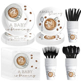 Coffee Baby Shower Decorations Tableware, Coffee Bean Theme A Baby Is Brewing Party Supplies For Birthday, Paper Plates, Cups, Napkins, Disposable Cutlery, Serves 24