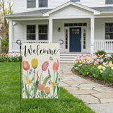 Spring Garden Flag Floral 12X18 Inch Double Sided For Outside Tulips Welcome Burlap Small Yard Holiday Decoration