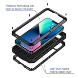 For Iphone 13 Metal Case, Heavy Duty Shockproof Tough Rugged Case With Built-In Glass Screen Protector, 360 Full Body Protective Cover For Iphone 13 6.1 Inch, Black