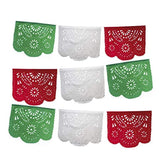 Mexican Papel Picado Banner.Tri Color.Green White And Red Vibrant Colors Tissue Paper. Large Size Panels. Multicolored Flowers Design