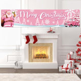 Pink Christmas Banner Merry Christmas Banners Decoration For Outside Santa Claus Fence Banner Large Yard Sign Hanging Banner Xmas Tree Snowflake Garden Backdrop For Winter Holiday Party Supplies