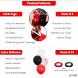 67pcs Red Black Party Decorations Fringe Curtain Latex Confetti Balloons