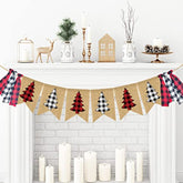Christmas Plaid Burlap Banner Buffalo Check Xmas Tree Bunting Vintage Merry Christmas Bunting Garland Winter Holiday Gingham Tassel Garland For Mantle Fireplace Wall Door Party Supplies Decor