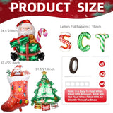 Merry Christmas Balloons Banner Kit - 14 Letters Santa Tree Stocking Foil Balloons For Xmas Party Decor, No Helium Needed Indoor Outdoor Decorations