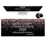 Gaming Mouse Pad, Extended Large Mouse Pads (31.5"X11.8"), Laptop Table Protector With Stitched Edges, Office Desk Mat Writing Pad Proverbs 31:25 Bible Rose Gold Xxl Mouse Pad Waterproof Desk Pad