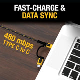 DEWALT Heavy Duty 4-in-1 Cable, Type C/MicroUSB/USB Cables for iPhone 17/16/15 iPad, USBC All in One Charging Cable, HTC, LG, Samsung Galaxy, Android, iPad Pro, Micro-to-C Charger Cables (6ft, Black)