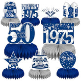 50Th Birthday Decorations For Men - Blue And Silver Honeycomb Centerpi
