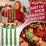 8 Pack Christmas Tree Candles, 10 Inch Pure Beeswax Christmas Tree Shaped Taper Candles For Xmas Holiday Decor, Advent Party Banquet Centerpiece Decoration(Green With Gold Trim)