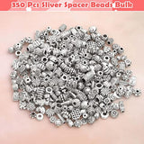 350PCS Silver Spacer Beads Mixed Styles for Bracelet Necklace Jewelry Making