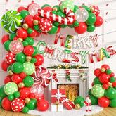 Christmas Balloon Arch, Christmas Balloon Garland Kit With Candy Cane Merry Christmas Foil Balloon Red Green Gold Latex Balloons Snowflake Printed For Xmas New Year Lollipop Party Decorations