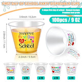 100 Pcs Back To School Cups Bulk First Day Of School Party Favor Disposable Plastic Cups 9 Oz Party Decorative Clear Glasses For Juice Beverage Drinks Holiday Table Supplies(Popular Style)