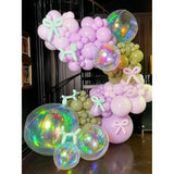 3Pcs 32 Inch Iridescent 4D Round Ball Balloons For Spring/Holographic Balloons/Star Clear Foil Decorative Folding Rainbow/Under The Sea Mermaid Groovy Party Decoration