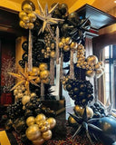 Black and Gold Balloon Arch Kit, 140Pcs Explosion Star Black and Metallic Gold Balloons 22 18 12 10 5 Inch Different Size Balloons for Birthday Anniversary Graduation New Year Decorations