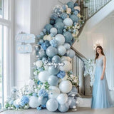 Dusty Blue White Balloon Arch Kit Double Stuffed Pastel Baby Slate Blue White Matte Latex Balloon Garland For Baby Shower Birthday Wedding Party Decoration