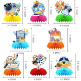 8Pcs Blue Dog Honeycomb Decorations, Cute Cartoon Animal Honeycomb Centerpiece Table Decor, Birthday Party Supplies Ornaments