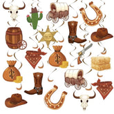 24Pcs Western Party Decorations, Western Cowboy Hanging Swirl Decorations Wild West Cowboy Ceiling Decorations For Birthday Baby Shower My First Rodeo Party Home Office Classroom (Assembled)
