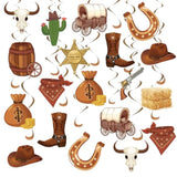 24Pcs Western Party Decorations, Western Cowboy Hanging Swirl Decorations Wild West Cowboy Ceiling Decorations For Birthday Baby Shower My First Rodeo Party Home Office Classroom (Assembled)