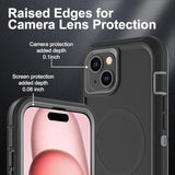 For Iphone 15 Case, Compatible With Magsafe, Military Grade 3 In 1 Heavy Duty Shockproof/Drop Proof/Dust Proof Case With 2Pcs Tempered Glass Screen Protector (New-Black/Grey)