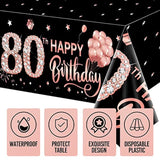 3 Pack Rose Gold 80Th Birthday Tablecloth Decorations - Happy Eighty Birthday Theme Table Cover Party Supplies, Plastic Disposable Rectangular Table Cloth Decor