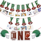 2 Pcs Football Rookie Of The Year First Birthday Party Decoration Football Monthly Photo Banner Rookie Of The Year 1St Picture Banner Birthday High Chair Decor Baby Shower Sport Party Supplies