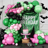 Pink Green Black Balloon Arch Kit,130Pcs Black Green Pink Witch Balloon Garland With Long Latex Balloons Different Size For Birthday Halloween Party Decoration