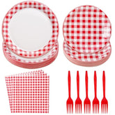 96Pcs Red And White Gingham Party Decorations Red White Buffalo Checked Plaid Plates And Napkins Picnic Tableware For Summer Bbq Picnic Baby Shower Birthday Family Dinner Party Supplies, Serves 24