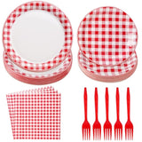96Pcs Red And White Gingham Party Decorations Red White Buffalo Checked Plaid Plates And Napkins Picnic Tableware For Summer Bbq Picnic Baby Shower Birthday Family Dinner Party Supplies, Serves 24