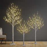 Set Of 3 Lighted Birch Tree 4Ft 6Ft And 8Ft Led Artificial Tree For Decoration Inside And Outside, Home Patio Wedding Festival Christmas Decor, Warm White