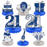 8Pcs 21St Birthday Honeycomb Centerpieces Decorations For Boys, Blue S